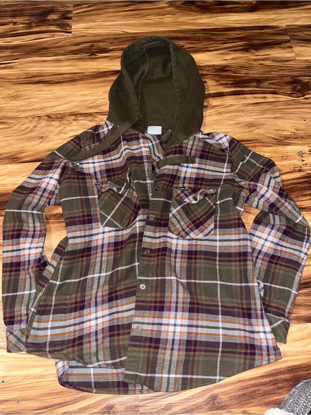 Kids Plaid Hooded Flannel Shirt - Olive Plaid